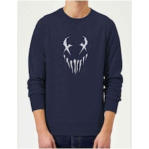 Zombie Baskılı Indigo Mavi Lacivert Erkek Örme Sweatshirt