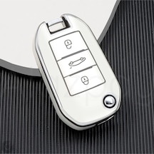Peugeot 208 301 307 308 508 2008 3008 Partner Van Tpu Anahtar Kılıfı Beyaz Gümüş