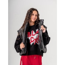 Kız Çocuk Black Yazılı Sweatshirt-14772 Siyah