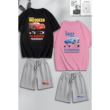 Unisex Kadın Erkek I'm Sally & Mcqueen Baskılı Sevgili Çift Kombini Tasarım Oversize T Shirt Ve Şort Siyah Pembe Gri Mck0444 Çok Renkli