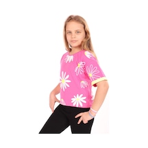 Toontoy Kids Toontoy Kız Çocuk Komple Papatya Baskılı Tişört Fuşya
