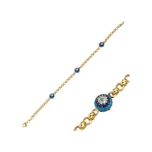 Sosyeteli Altın Bileklik Firuze Taşlı Iki Taraflıdır 14K Gold Sarı Altın
