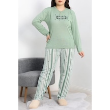 Seka Store Seka Viskon Büyük Beden Pijama Takımı Yeşil - 50727.1049. Çok Renkli