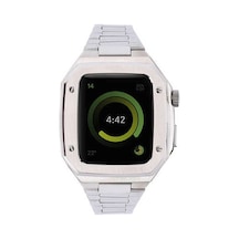 Apple Watch 45mm Metal Petek Kasalı Kordon - Gümüş Açık Mavi