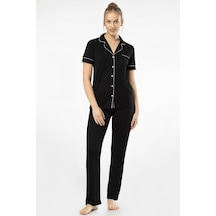 Düz Kısa Kollu Gömlek Yaka Pijama Takım 001