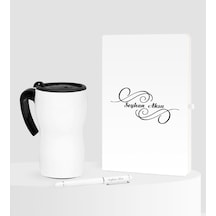 Kişiye Özel Isimli Beyaz Defter Kalem Termos Mug Seti - 3