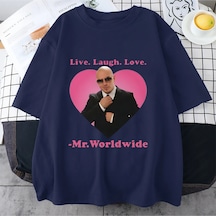 Flood Of Style Canlı Gülmek Aşk Sayın Dünya Çapında Pitbull Grafik T Shirt Moda Hip Hop Kısa Kollu Tişört Un Lacivert