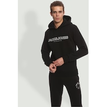 Jack & Jones Erkek Jprblajason Baskılı Kapüşonlu Sweatshirt 12249401 Siyah