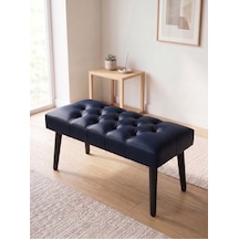 Modern Kapitoneli Lacivert Deri Kumaş Bench Puf Oturma Bankı Ahşap Siyah Ayaklı Demonte 90x45