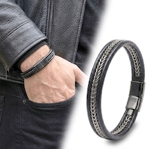 Moncuk Design Siyah Renk Balıksırtı Çelik Zincir Orijinal Deri Erkek Bileklik 33516b1d2 Çok Renkli 62570854