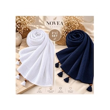Genel Markalar Müslin Şal 2 Li Set Beyaz+lacivert - 921784618 Beyaz+lacivert