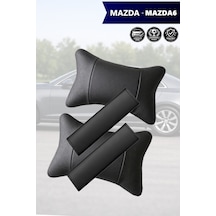 Mazda Mazda6 Uyumlu Deri Kemer Koruyucu Lüks Deri Yastık Set Siyah