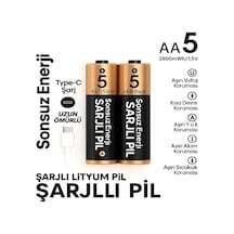 Type-c Şarjlı 2800mwh 1.5v Şarj Edilebilir 2 Li Aa5 Kalın Pil - Lityum Iyon Batarya