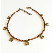 Başka Sanatlar H184 Nal Sembollü Boncuklu Halhal Kahverengi - Antik Sarı