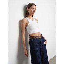 Dilvin 32941 Kolsuz Crop Top-beyaz