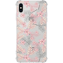 Apple Uyumlu iPhone X  Köşe Korumalı Antişok Kapak Floral Kırmızı Tasarımlı Şeffaf Kılıf