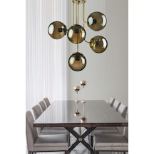 Ömür Avize Vera Modern Tasarım Gold Kasa Füme Globe Camlı Beşli Avize Beyaz