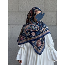 Qalortex Scarf Pamuklu Vintage Desen Eşarp-lacivert