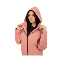 Kadın Pudra Kapüşonlu Su Ve Rüzgar Geçirmez Cepli İçi Astarlı Oversize Yağmurluk Pudra