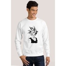 Anime Dragon Ball Baskılı Beyaz Erkek Örme Sweatshirt (530945316)