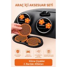 Turuncu Klima Çiçek Seti 4 Lü & 68 Mm Bardak Altlığı 2 Li Araç İçi Dekorasyon Seti