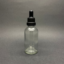 50ml, Şeffaf Cam Şişe, 12 Adet, Cam Damlalıklı, Ecza Şişesi, Propolis Şişesi, Siyah Kapak Siyah Emzik
