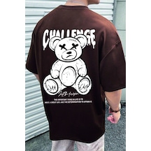 Unisex Chalenge Sırt Baskılı Tasarım Tshirt Kahverengi