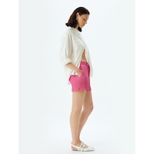 Koton Mini Dokulu Şort Cepli Beli Bağlamalı Rahat Kalıp Pembe 4sak70096ek Gül