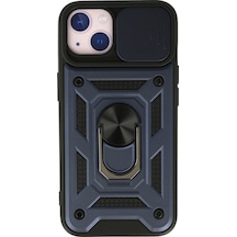 Apple Uyumlu iPhone 13 Kılıf Pars Lens Yüzüklü Silikon Lacivert/