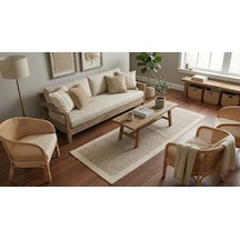Derin Sisal Bej Bordürlü Vizon Jüt Sisal Dekoratif Kaymaz Taban Yıkanabilir Halı St09-1047 Renkli