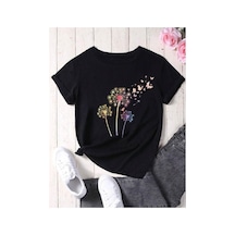 Medinenur Uçan Kelebekler Baskılı Basic T-shirt Siyah