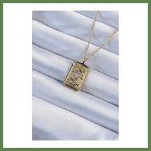 Bezos 316l Çelik Zincir Eskitme Gold Renk Pembe Mineli Kalp Figürlü Tarot Kolye Hb006