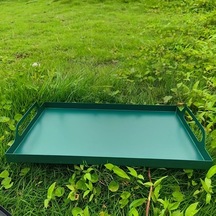 Willowhaven Yeşil Dekoratif Metal Tepsi Yaprak Desenli Dayanıklı İç Ve Dış Mekan Yeşil