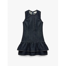Koton Pamuklu Rahat Kalıp Kolsuz Bisiklet Yaka Katlı Mini Jean Elbise Koyu İndigo 7wal80009md Indigo
