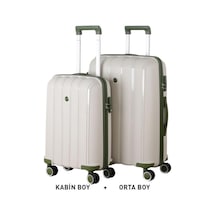Mçs Bavul Orta Ve Kabin 2li Set Kırılmaz Silikon Valiz V305 Kemikhaki Kemik