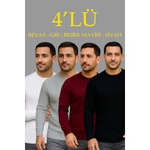 Butik İstanbul Erkek Fitilli Triko Kazak 4 Lü Set Beyaz Bordo Gri Siyah Regular Fit Bisiklet Yaka Kazak Triko Kombini Bordo - Siyah - Beyaz - Gri