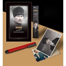 2026 Komutan Atatürk Ajandası Ayraç Kartpostal Kalem - Kırmızı Genel