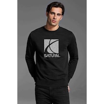 Saturn Baskılı Siyah Erkek Örme Sweatshirt (528636640)