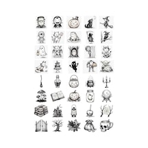Cadılar Bayramı Minimalist Doodle İkon Sticker Seti 40 Adet Ajanda Scrapbook Journal Planner Çok Renkli