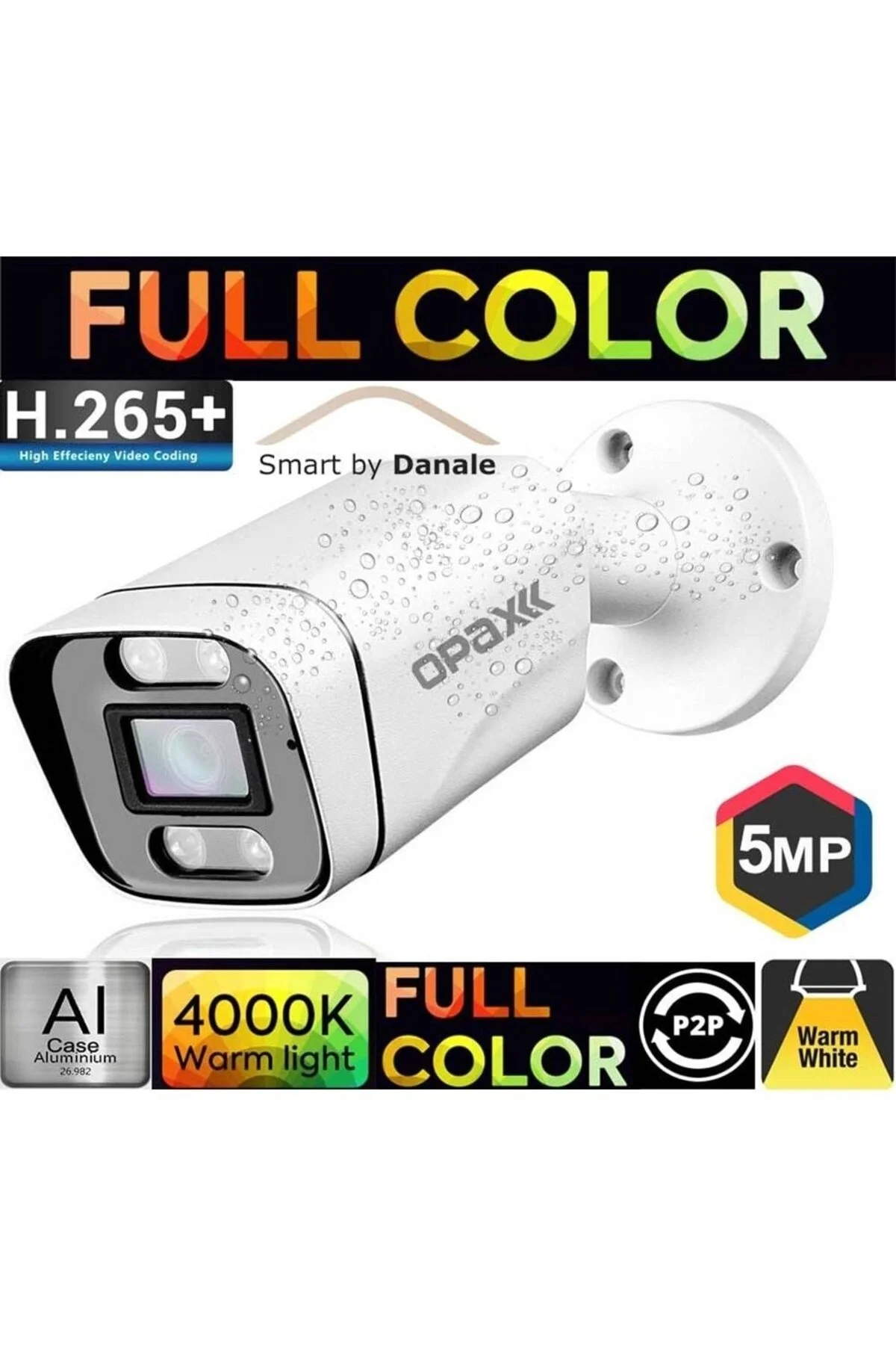 Opax -7005 5 Mp Ip 2880x1620 H.265+ 4 Warm Lıght Full Color 3.6 Mm Metal Bullet Ip Camera