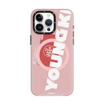 İphone 15 Pro Uyumlu Kılıf Magsafe Şarj Özellikli Youngkit Binfen Serisi Yazı Temalı Kapak Pembe
