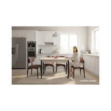 Efe Mobilya T- 6004 Traverten 70x120 Polo Kahverengi Sandalye 4 Kişilik Yemek Masası Takımı