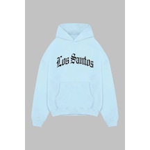 Unisex Hoodie Regular Kesim Cepli Uzun Kollu Los Santos Baskılı Kapüşonlu Sweatshirt Oversize Gta Bebe Mavisi
