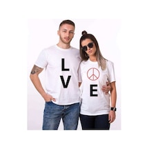 Tshirthane Lo Ve Peace Sevgili Kombinleri Tshirt Kombini Beyaz