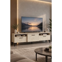 Sulorahome Ekru Traverten Desenli Suntalam Tv Sehpası 160x40 Cm Açık Kahverengi