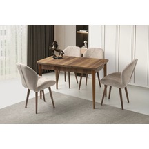 Kelebek Ceviz Renk Ahşap Salon Yemek Masa Sandalye Takımı 4 Sandalyeli Ortadan Açılır Büyüyen 80x130 Ceviz-krem