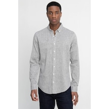 Tudors Slim Fit Uzun Kol Keten Premium Seri Düğmeli Yaka Spor Gömlek-27180-Gri