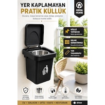 Siyah Renk Duvara Monte Kapaklı Küllük Yapışkanlı Paslanmaz Çelik Hazneli Balkon Ofis Küllüğü