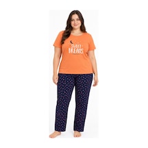 Sleeproom Büyük Beden Kadın Sweet Dreams Yazlık Turuncu Pijama Takımı