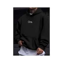Medinenur One Yazı Baskılı Kapüşonlu Sweatshirt Siyah